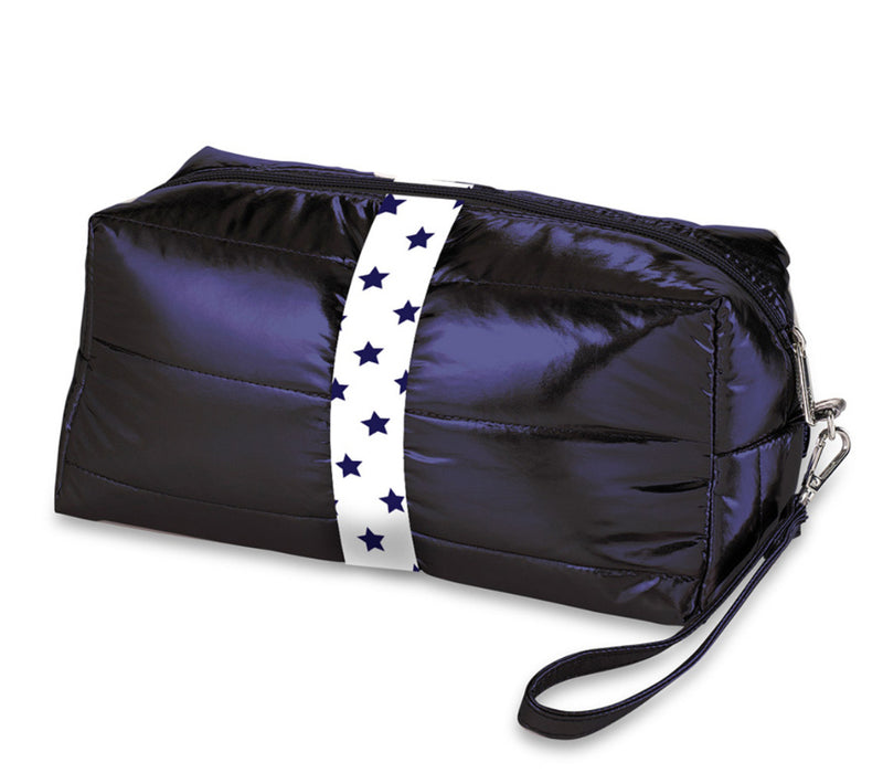 Navy Puffer Cosmetic Bag with Blue Star Strap