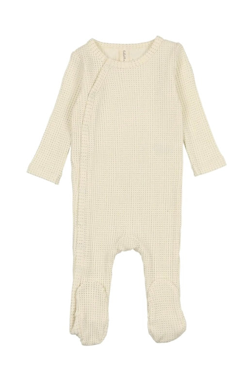 Dotted Side Snap Footie Set ivory/blue