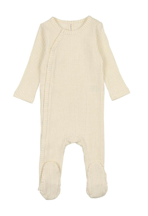 Dotted Side Snap Footie Set ivory/mulberry