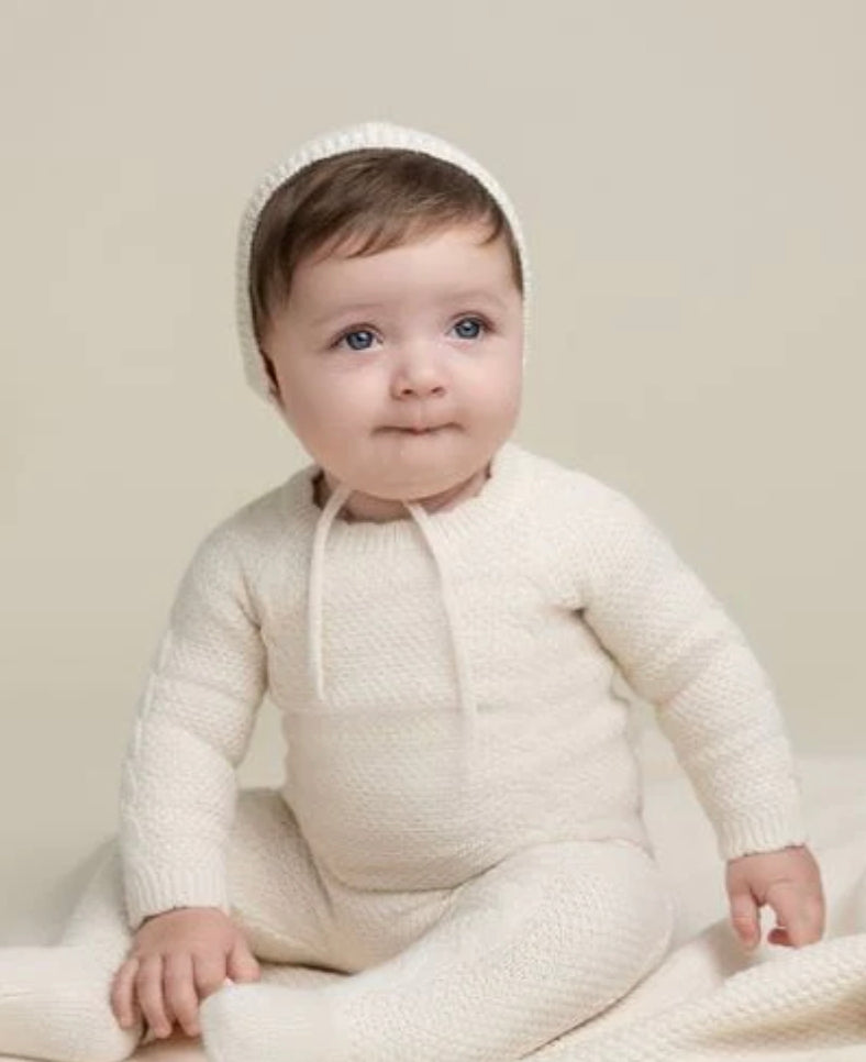 Cabled Knit Onesie with Bonnet