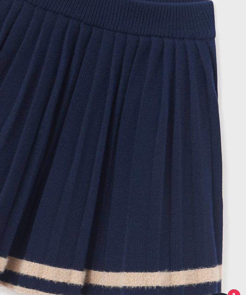 Navy Blue Sweater and Knit Pleated Skirt Set