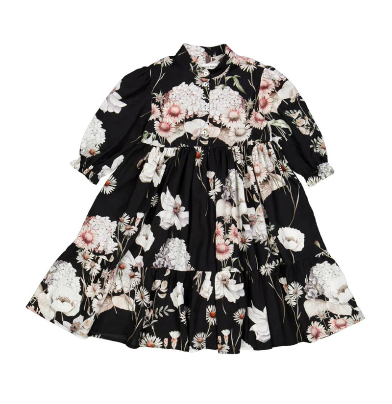 CHRISTINA ROHDE BLACK FLORAL TIERED DRESS