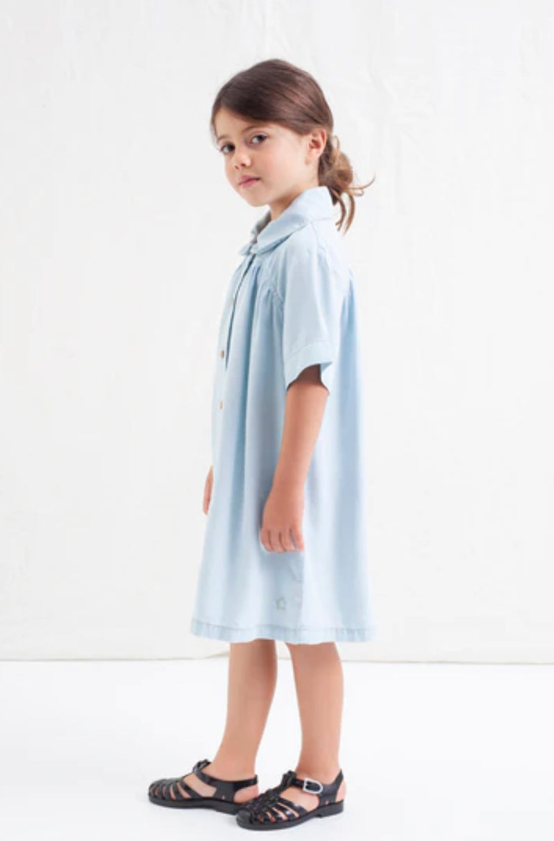 Tocoto Vintage Blue Mini Gathered Shirt Dress