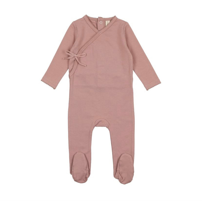 Brushed Cotton Wrapover Footie - Rose