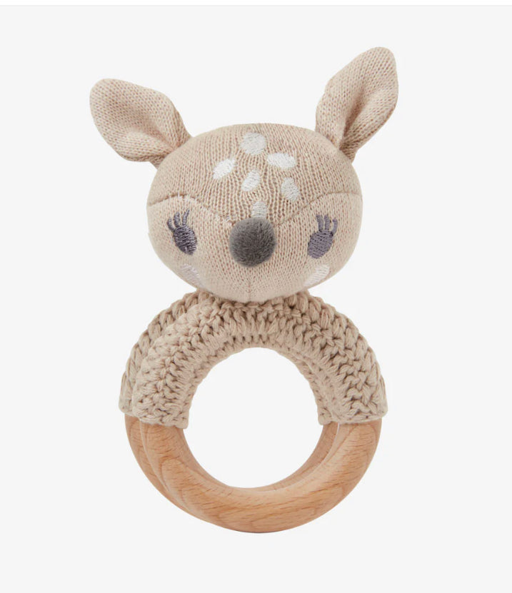 Knit Fawn Wooden Rattle