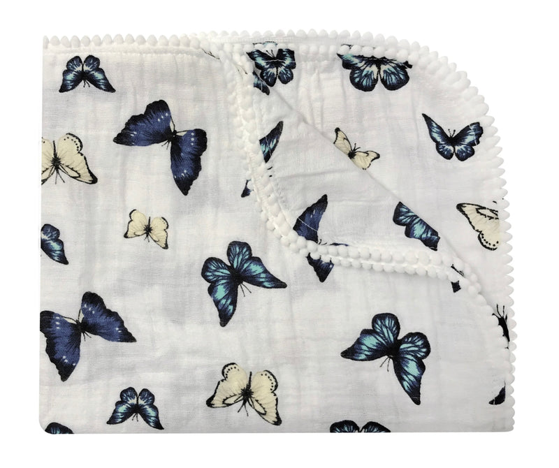 Blue and Taupe Butterfly Swaddle