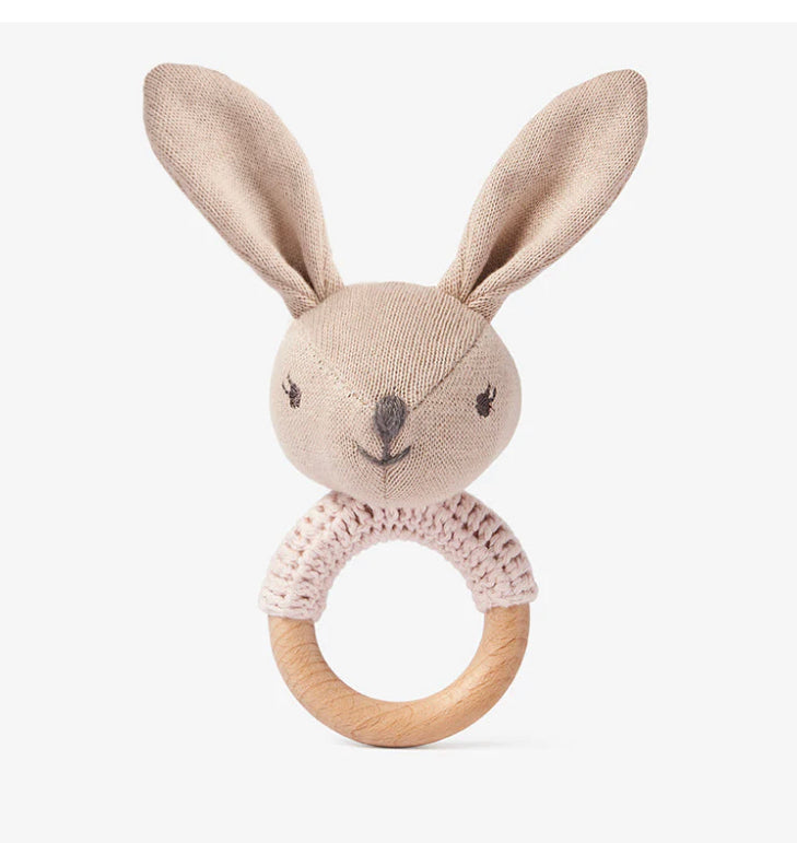 Knit Bunny Wooden Rattle